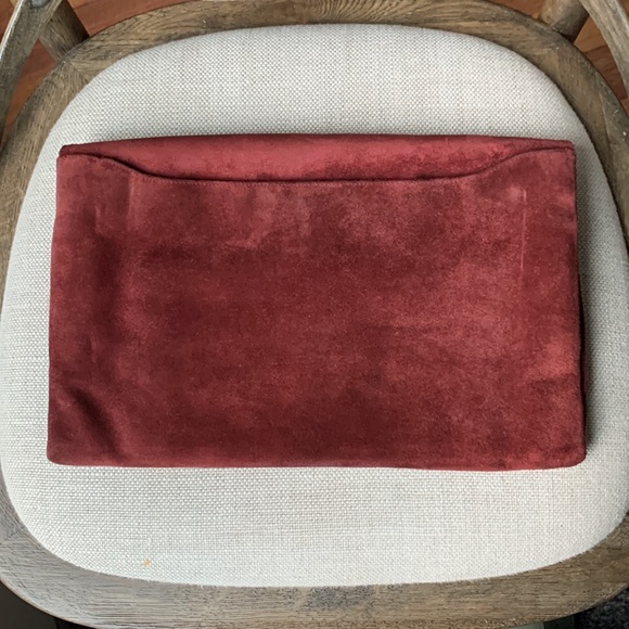 Chic Vintage Red Suede clutch black leather & satin interior - Picture 2 of 8
